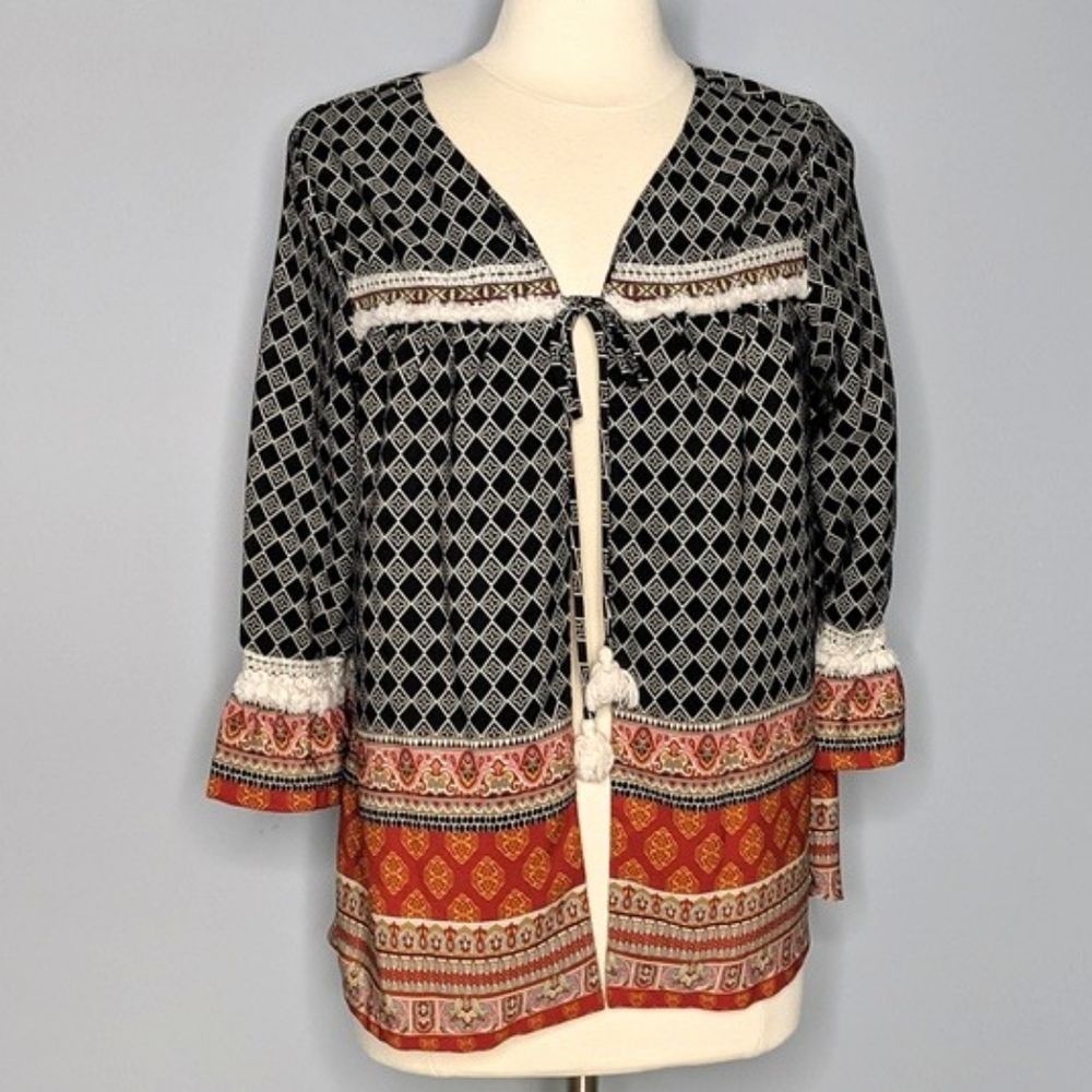Xhiliration Aztec Kimono Open Cardigan